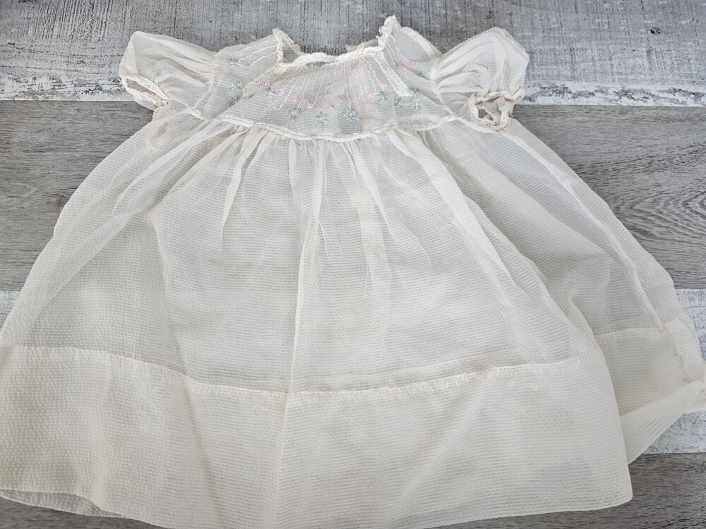 Doll Dress Sheer Delicate White Lace Trim Princess Embroidered 13.5" Overlay #8